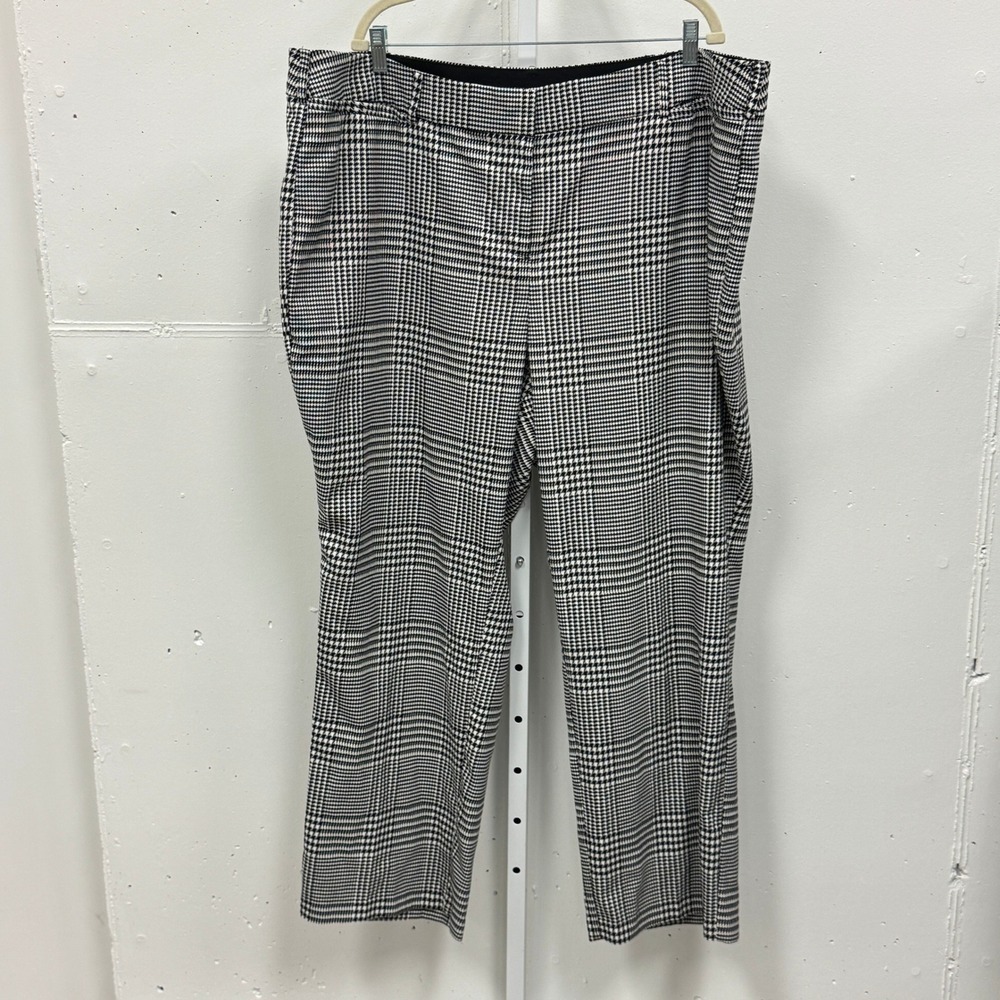 Lane Bryant Glen Houndstooth Pants Women's 24 Black White Elastic Waist Trousers